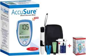 AccuSure Blood Glucose Monitoring System (Glucometer Kit with Test Strips & Lancets)