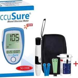 AccuSure Blood Glucose Monitoring System (Glucometer Kit with Test Strips & Lancets)