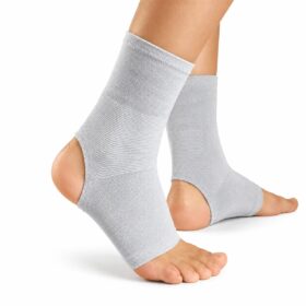 Bamboo Yarn Ankle Support (A12) front view grey compression sleeve on white background