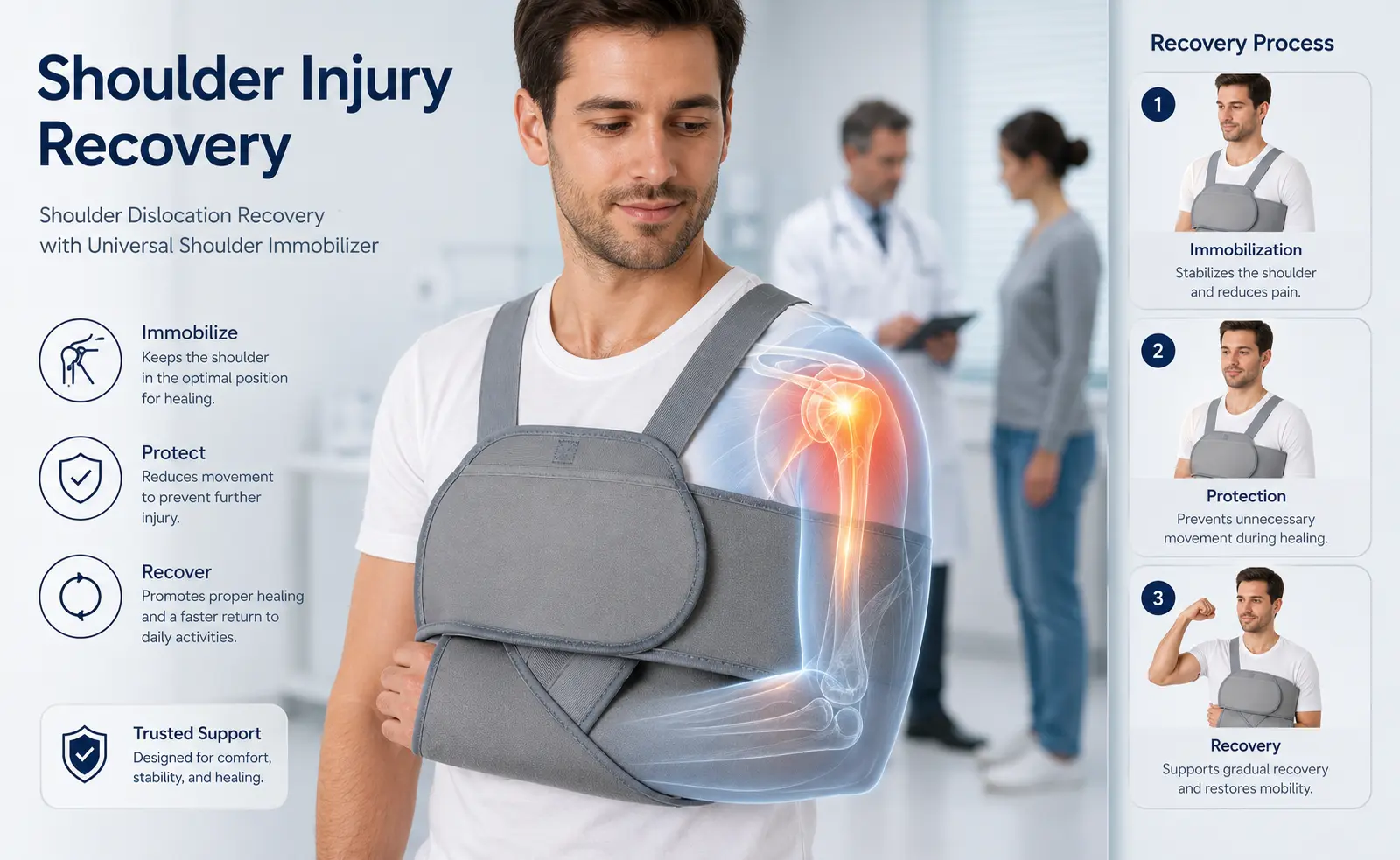 Universal Shoulder Immobilizer for Shoulder Injury Recovery and Post Surgery Support